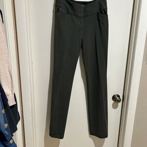 Dark olive green pant with front slit pickets.